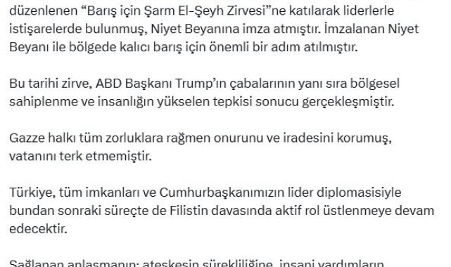 Cevdet Yılmaz: Türkiye, Filistin davasında aktif rol üstlenmeye devam edecektir