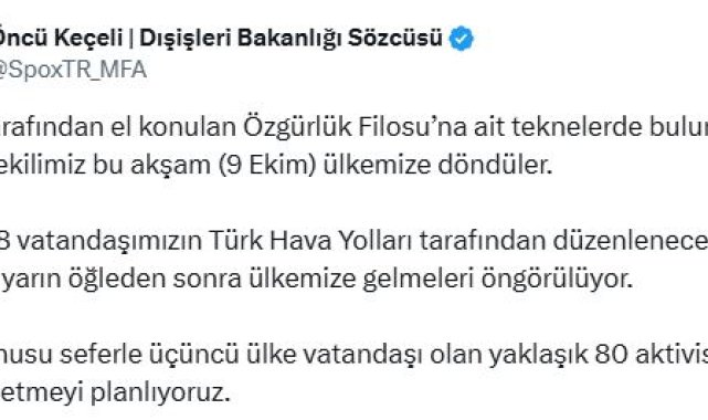 Dışişleri Sözcüsü Keçeli: 18 vatandaşımızın yarın öğleden sonra ülkemize dönmesi öngörülmektedir