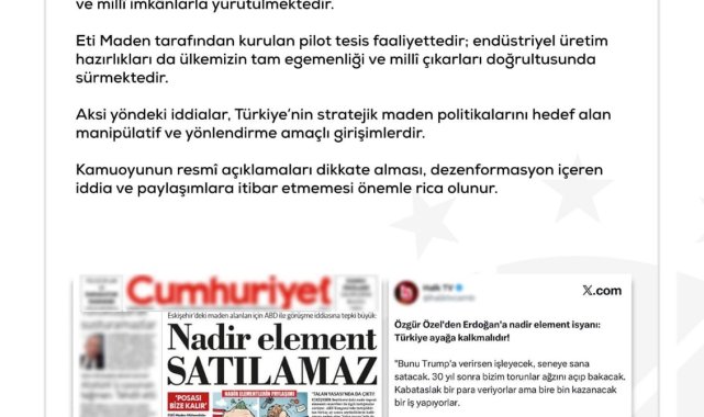 DMM'den 'Beylikova NTE sahası ABD'ye devredilecek' iddiasına ilişkin açıklama