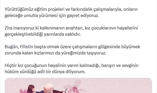 Emine Erdoğan'dan 'Dünya Kız Çocukları Günü' mesajı