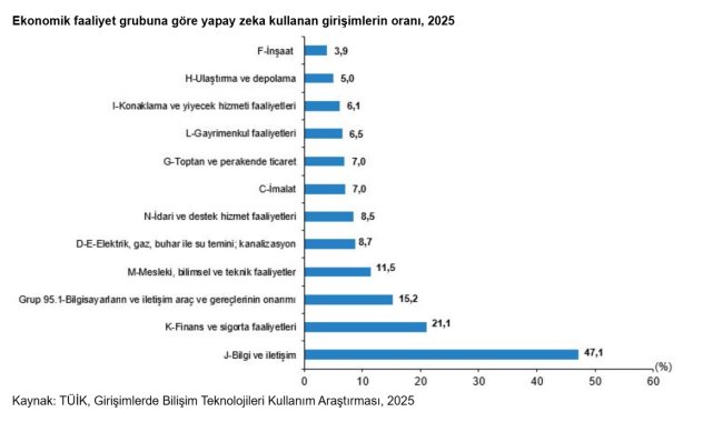 TÜİK: Yapay zeka teknolojileri kullanan girişim oranı arttı