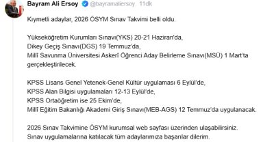 2026 ÖSYM sınav takvimi belli oldu