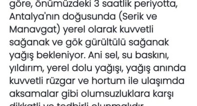 Antalya'nın Doğusuna Kuvvetli Yağış Uyarısı: Sel ve Su Baskını Tehlikesi