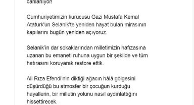 Bakan Ersoy'dan 'Selanik Atatürk Evi' için videolu paylaşım