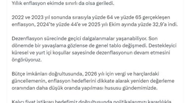 Bakan Şimşek: Dezenflasyonun devam etmesini öngörüyoruz