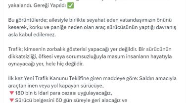 Bakan Yerlikaya: Trafik güvenliğini tehlikeye düşüren sürücü yakalandı