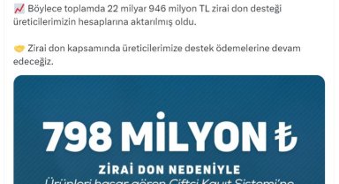 Bakanlıktan üreticilere 22 milyar 946 milyon lira zirai don desteği