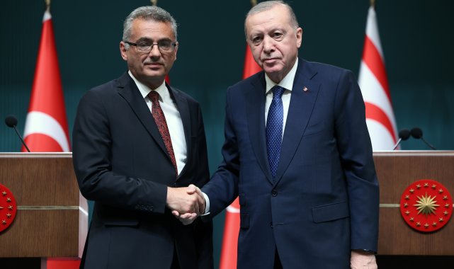 Cumhurbaşkanı Erdoğan, KKTC Cumhurbaşkanı Erhürman'ı resmi törenle karşıladı