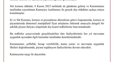 Et ve Süt Kurumu: Tüm faaliyetlerimiz her yıl denetlenmektedir