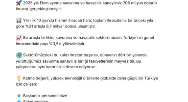 Haluk Görgün: Savunma ve havacılık sektörümüzün ihracattaki payı yüzde 3,5'e yükseldi