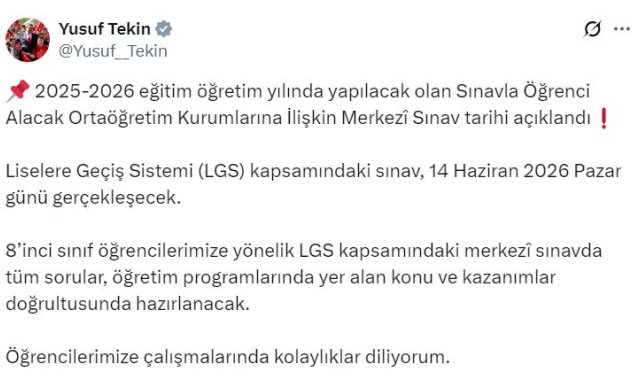 LGS kapsamındaki merkezi sınav 14 Haziran'da yapılacak