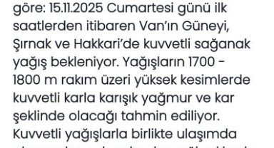 Meteoroloji Uyardı: Van, Hakkari ve Şırnak'a Kuvvetli Yağış Geliyor