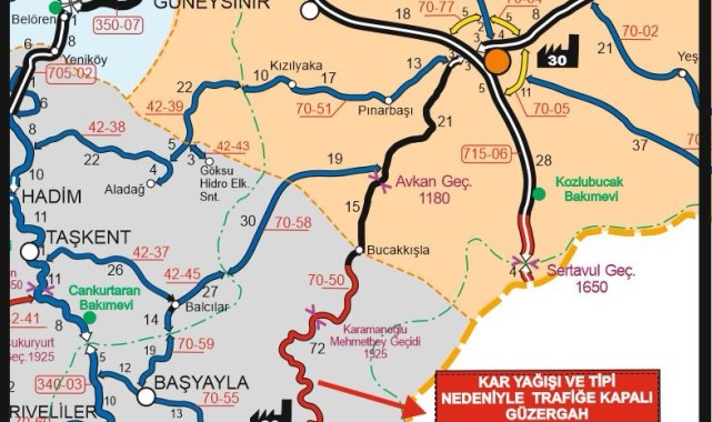 Ermenek-Bucakkışla Yolu Yoğun Tipi Nedeniyle Ulaşıma Kapandı