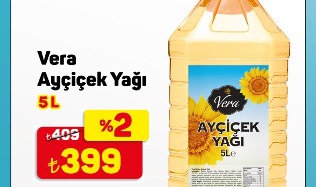 A101'de Vera Ayçiçek Yağı Kampanyası: 25-27 Mart Fırsatı
