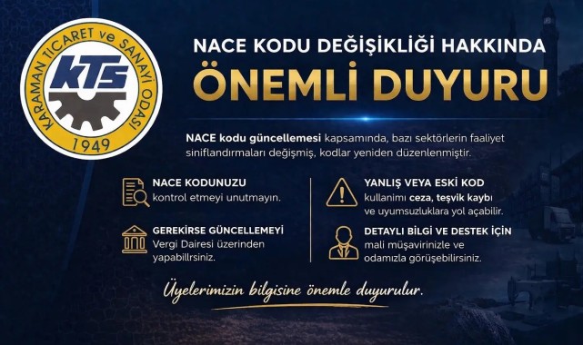 Karaman'da 1.659 Üyenin NACE Kodu Değişti