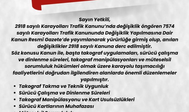 Karayolları Trafik Kanunu'nda Yeni Düzenlemeler: Takograf ve Sürücü Süreleri Güncellendi