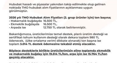 TMO 2026 Yılı Hububat Alım Fiyatlarını Açıkladı