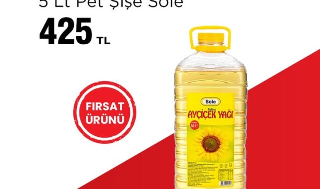 BİM'de Sole Ayçiçek Yağı 5 L 425 TL'ye Satışta