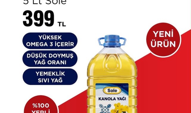 BİM'den 5 Litre Sole Kanola Yağı Kampanyası: 399 TL