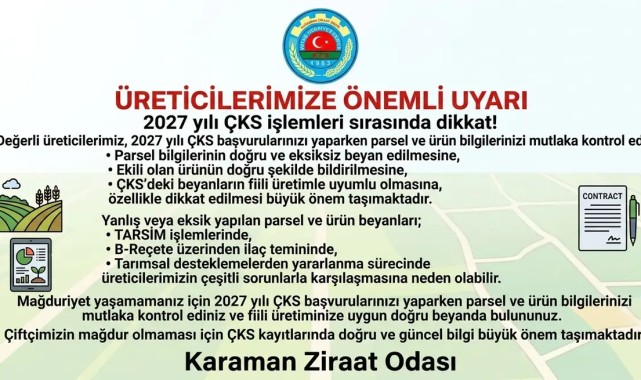 Karaman Ziraat Odası'ndan Çiftçilere 2027 ÇKS Uyarısı
