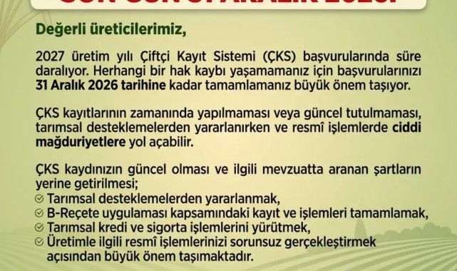 Karaman'da ÇKS Başvuruları İçin Son Tarih 31 Aralık